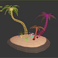 3D Rendered Small Island With Palm Trees And Small Plants On Gray Background