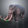 Realistic Mammoth 3D Model Featuring Green and Red Tusks and Gray Skin on Dark Background