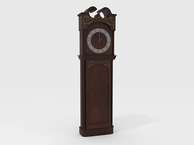Vintage Dark Brown Wooden Grandfather Clock With Decorative Brass Accents 3d model