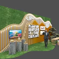 Exhibition Hall Cultural Wall Featuring Wooden Wave Structure And Rural Culture Displays With Green Background
