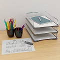 Silver And White Desk Organizers With Stationery Tools And Scented Candle