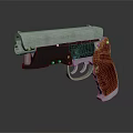 Modern Silver Metal Pistol With Red Grip And Shiny Surface Design