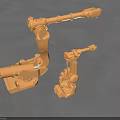 Two Orange Industrial Robotic Arm Mechanical Models on Gray Background 3d model
