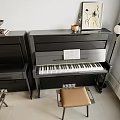 Stylish Music Instrument And Art Supplies Interior With Black Piano Framed Painting Piano Stool And Decorative Bowl