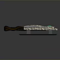 Sleek Tech Inspired Weapon Blade With Metallic Body Green Accent And Chain Decoration