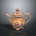 Detailed Ornate Vintage Porcelain Teapot With Floral Patterns And Gold Accents