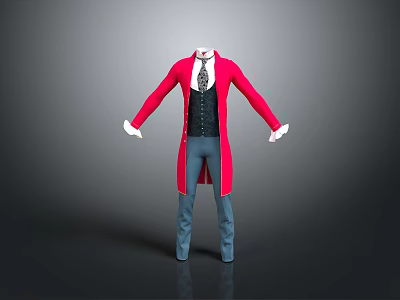 Fashionable Daily Clothing Set With Red Long Coat Black Vest White Shirt And Blue Pants 3d model