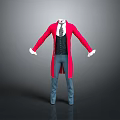 Fashionable Daily Clothing Set With Red Long Coat Black Vest White Shirt And Blue Pants
