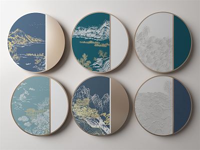 New Chinese Round Frame Painting Wall Decoration Hanging Painting 3d model