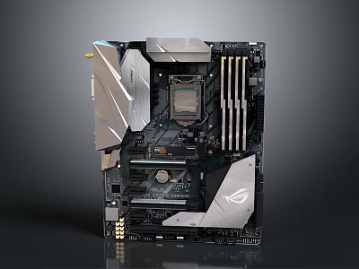 ASUS ROG High Performance Gaming Motherboard With Metal Armor And Heat Sinks 3d model ASUS ROG High Performance Gaming Motherboard With Metal Armor And Heat Sinks 3d model