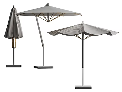Modern Outdoor Umbrellas In Different Styles With Gray Canopy And Metal Base 3d model