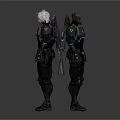 Two Sci Fi Characters And Creatures 3D Models Back View Combat Suits White Hair
