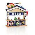 Japanese Ramen Stall with Tonkotsu Ramen Signboards Lanterns Wooden Structure and NISSIN Branding