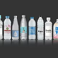 Various Bottled Water Brands With Different Label Designs And Clear Containers
