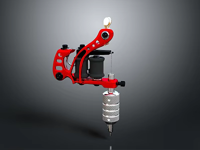 Professional Red And Black Tattoo Machine With Metal Frame And Needle Cartridge 3d model
