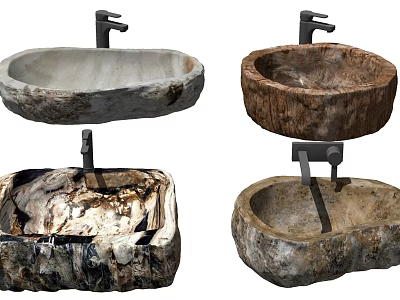Natural Stone Washbasins With Unique Raw Texture And Various Organic Shapes For Bathroom Design 3d model