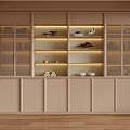 Modern Wooden Tea Cabinet Interior Design With Lattice Doors Shelves And Tea Sets