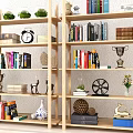 Wooden Bookshelf With Books Decorative Items And Potted Plant In Modern Interior