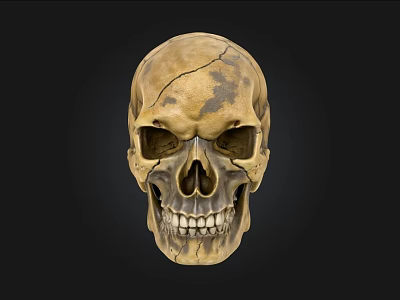 Detailed Antique Human Skull With Cracked Texture On Black Background 3d model