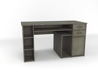 Industrial Metal Office Desk With Open Shelves Drawers And Storage Cabinet 3d model