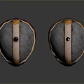 Medieval Helmets With Spiked Top Metal Shell Orange Stripes Blue Fabric And Chainmail Face Guards