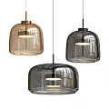 Modern Glass Pendant Lights with Ribbed Dome Shades and Black Gold Accents