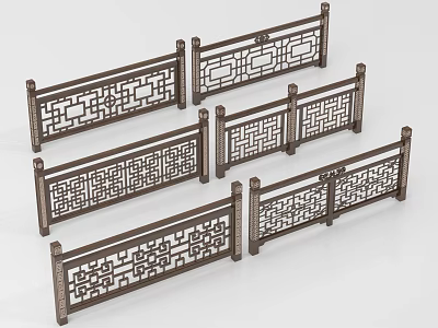 Elegant Chinese Carved Railings With Intricate Patterns Decorative Design Styles 3d model