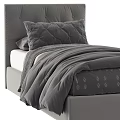 Upholstered Single Bed With Soft Bedding Pillows Throw Blanket And Modern Design