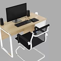 Modern Office Desk Setup With Monitor Keyboard Mouse Speakers And Chair