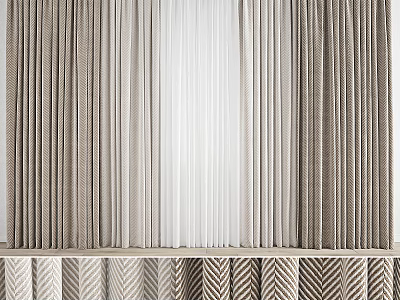 Modern Curtains in Neutral Gray and White with Textured Herringbone Patterns for Home Decor 3d model