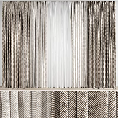 Modern Curtains in Neutral Gray and White with Textured Herringbone Patterns for Home Decor 3d model