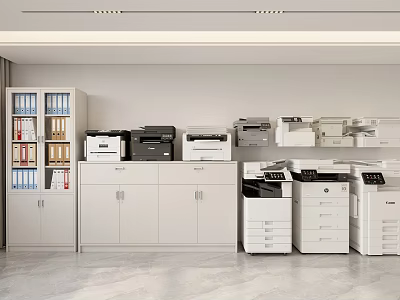 Neatly Arranged Office Appliances Including Printers Copiers File And Storage Cabinets 3d model