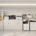 Neatly Arranged Office Appliances Including Printers Copiers File And Storage Cabinets
