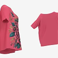 Pink V neck casual t shirt with floral pattern and PRIOR LOVE decorative text