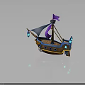 Decorative Wooden Water Vessel With Purple Flag Blue Sail And Lanterns