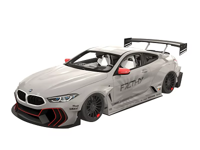 White BMW F201M Race Car With Large Rear Wing And Sporty Exterior Design 3d model