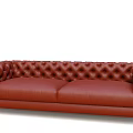 Red Leather Tufted Double Sofa With Classic Design And Black Legs 3d model