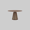 Modern Round Dining Table With Walnut Top And Woven Rattan Base Design 3d model