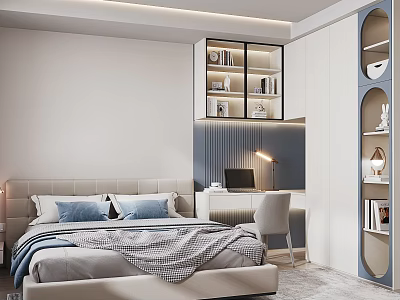 Kids Room Interior Design With Bed Study Desk Computer Bookshelf And Decorative Items 3d model