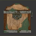 Vintage Old Wooden Chest With Rusty Green Patina And Metal Lock Hinges