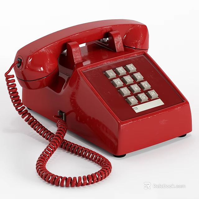 Vintage Red Landline Phone With Coiled Cord And Dial Pad Design 3d model 