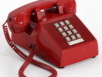 Vintage Red Landline Phone With Coiled Cord And Dial Pad Design 3d model