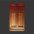Classic Red Wooden Standing Cabinet With Double Doors And Multiple Drawers