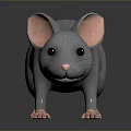 Animated Gray Mouse Character With Large Pink Ears And Paws On Dark Smooth Surface
