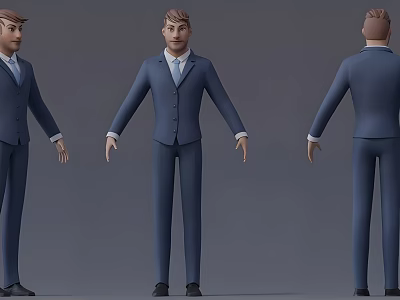 Businessman in Blue Suit 3D Model with Front Side and Back Views 3d model