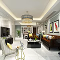 Modern Light Luxury Open Dining And Living Room With Elegant Furnishings And Warm Ambient Lighting