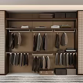 Organized Wardrobe Interior With Hanging Rods Shelves For Folded Clothes And Storage Boxes
