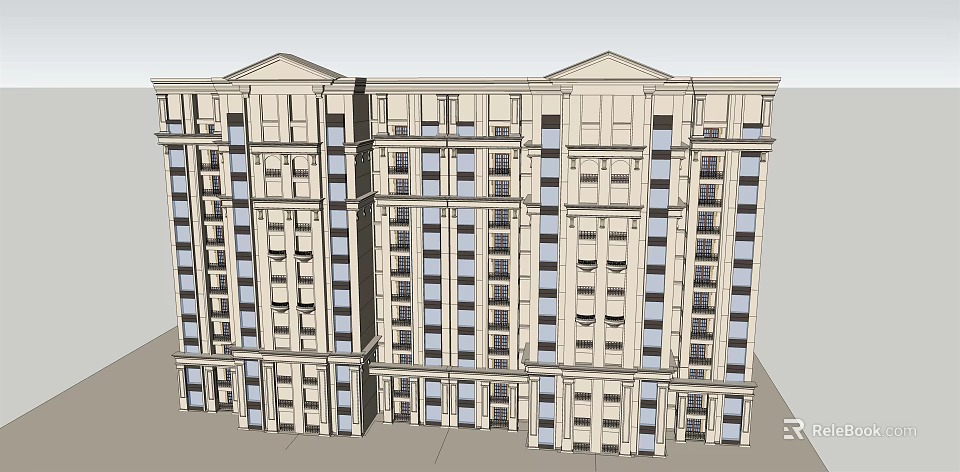 Classical Style Residential Building With Symmetrical Design Multiple Floors And Uniform Windows 3d model