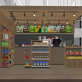 Modern Supermarket Department Store Interior With Shelves Food Items Beverages And Checkout Counter