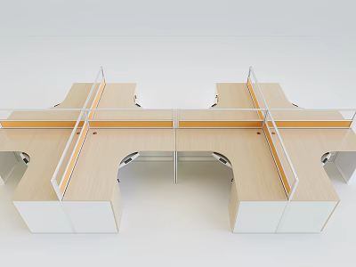 Modern Modular Office Desk With Wooden Top Metal Frame Partition And Workstations 3d model